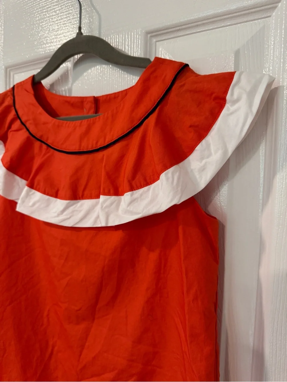 Janie and Jack Girls orange Ruffled Collar Top with White Trim